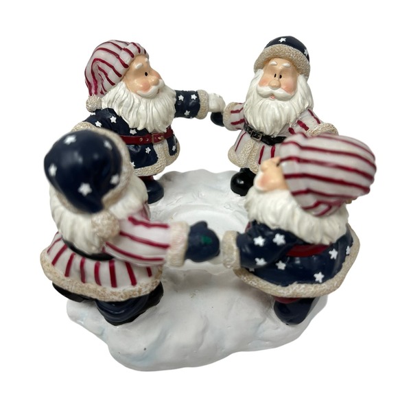 Circle Candleholder with 4 Dancing Santas Stars and Stripes Home Interiors 2002 - Picture 7 of 11
